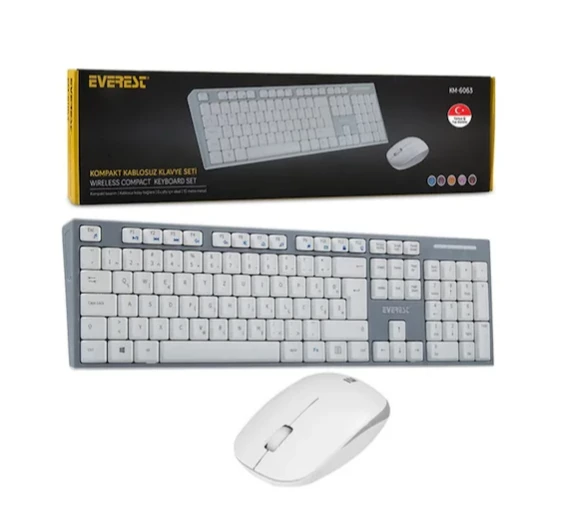 Everest KM-6063 Multimedya Kablolu Shopzumsuz Q Klavye Mouse Set Beyaz - Gri