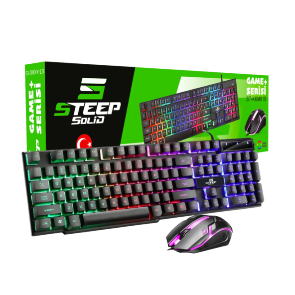 Steep Solid ST-KKM01S Mekanik His Rainbow Oyuncu Klavye Mouse Set Siyah