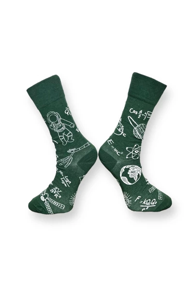 Me-vo Tekli Haki Yeşil Renkli Bay/Bayan Unisex Esnek Nem Alabilen Pamuklu Formül Desenli Soket Çorap - Resim 2