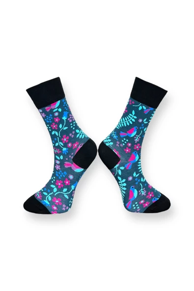 Me-vo Tekli Koyu Mavi Renkli Bay/Bayan Unisex Esnek Nem Alabilen Pamuklu Doğa Desenli Soket Çorap - Resim 2