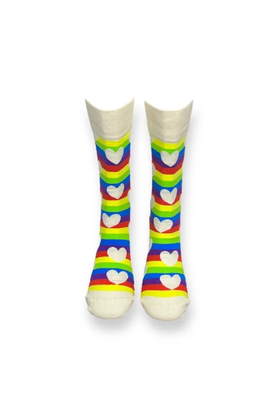 Me-vo Tekli Gökkuşağı Renkli Bay/Bayan Unisex Esnek Nem Alabilen Pamuklu Rainbow Desenli Soket Çorap - Resim 3