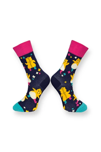 Me-vo Tekli Lacivert Renkli Bay/Bayan Unisex Esnek Nem Alabilen Pamuklu Animal Desenli Soket Çorap - Resim 2