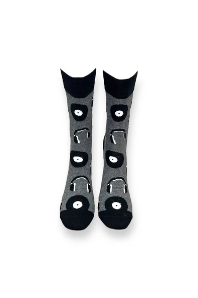 Me-vo Tekli Gri Renkli Bay/Bayan Unisex Esnek Nem Alabilen Pamuklu Müzikal Desenli Soket Çorap - Resim 3