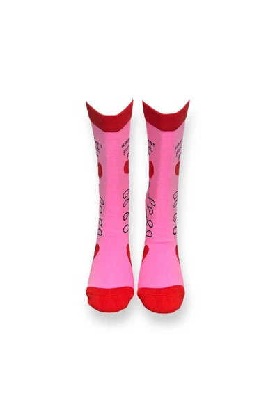 Me-vo Tekli Pembe Renkli Bay/Bayan Unisex Esnek Nem Alabilen Pamuklu Kalp Desenli Soket Çorap - Resim 3