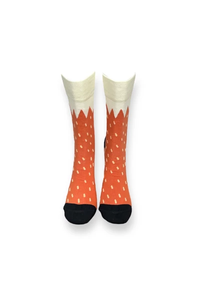 Me-vo Tekli Turuncu Renkli Bay/Bayan Unisex Esnek Nem Alabilen Pamuklu Tilki Desenli Soket Çorap - Resim 3
