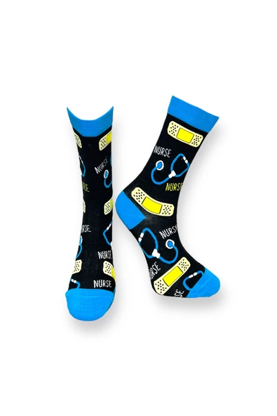 Me-vo Tekli Siyah Renkli Bay/Bayan Unisex Esnek Nem Alabilen Pamuklu Nurse Yazılı Soket Çorap ürün görseli