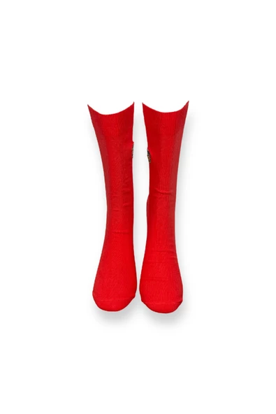 Me-vo Tekli Kırmızı Renkli Bay/Bayan Unisex Esnek Nem Alabilen Pamuklu Ayı Desenli Soket Çorap - Resim 3