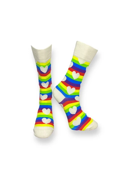 Me-vo Tekli Gökkuşağı Renkli Bay/Bayan Unisex Esnek Nem Alabilen Pamuklu Rainbow Desenli Soket Çorap