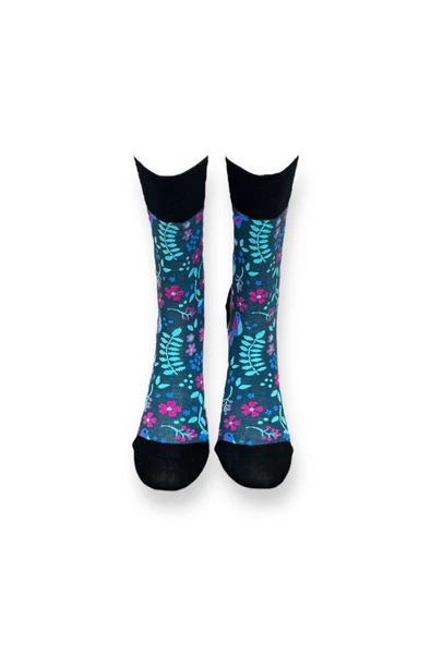 Me-vo Tekli Koyu Mavi Renkli Bay/Bayan Unisex Esnek Nem Alabilen Pamuklu Doğa Desenli Soket Çorap - Resim 3