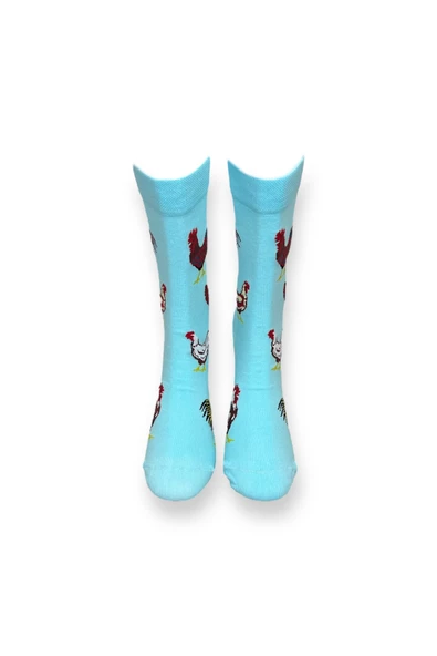 Me-vo Tekli Bebe Mavisi Renkli Bay/Bayan Unisex Esnek Nem Alabilen Pamuklu Horoz Desenli Soket Çorap - Resim 3