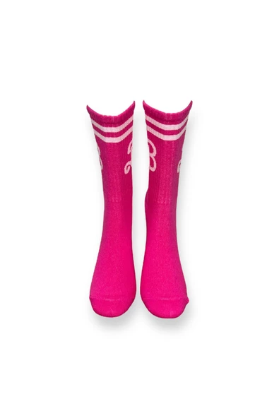 Me-vo Tekli Pembe Renkli Bay/Bayan Unisex Esnek Nem Alabilen Pamuklu B İşlemeli Soket Çorap - Resim 3