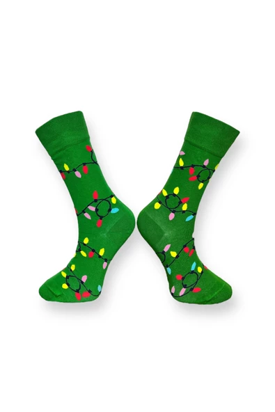 Me-vo Tekli Yeşil Renkli Bay/Bayan Unisex Esnek Nem Alabilen Pamuklu Ampul Desenli Soket Çorap - Resim 2