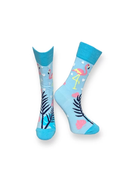 Me-vo Tekli Bebe Mavisi Renkli Bay/Bayan Unisex Esnek Nem Alabilen Pamuklu Flamingo Desenli Soket Çorap
