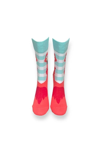 Me-vo Tekli Pembe Renkli Bay/Bayan Unisex Esnek Nem Alabilen Pamuklu Flamingo Desenli Soket Çorap - Resim 3