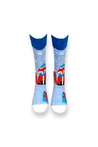 Me-vo Tekli Açık Mavi Renkli Bay/Bayan Unisex Esnek Nem Alabilen Pamuklu Tilki Desenli Soket Çorap - Resim 3