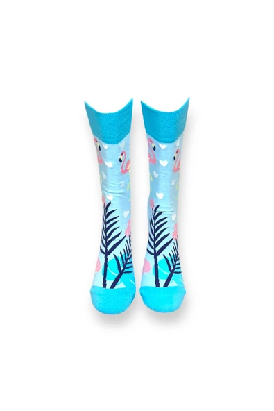 Me-vo Tekli Bebe Mavisi Renkli Bay/Bayan Unisex Esnek Nem Alabilen Pamuklu Flamingo Desenli Soket Çorap - Resim 3
