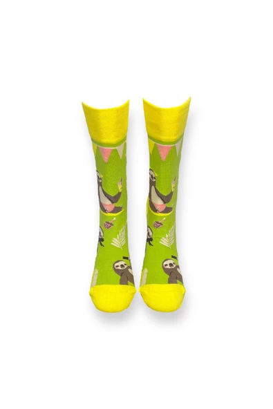 Me-vo Tekli Yeşil Renkli Bay/Bayan Unisex Esnek Nem Alabilen Pamuklu Koala Desenli Soket Çorap - Resim 3