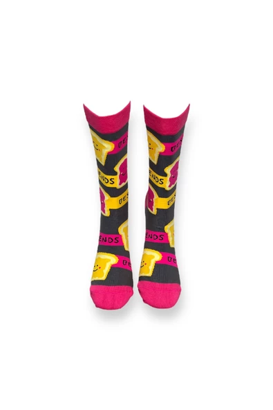 Me-vo Tekli Gri Renkli Bay/Bayan Unisex Esnek Nem Alabilen Pamuklu Frıends Yazılı Soket Çorap - Resim 3