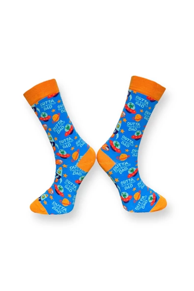 Me-vo Tekli Mavi Renkli Bay/Bayan Unisex Esnek Nem Alabilen Pamuklu Uzaylı Desenli Soket Çorap - Resim 2