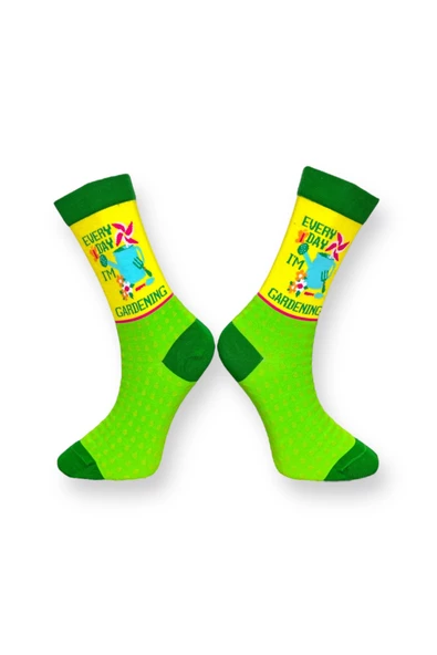 Me-vo Tekli Yeşil Renkli Bay/Bayan Unisex Esnek Nem Alabilen Pamuklu Gardener Yazılı Soket Çorap - Resim 2