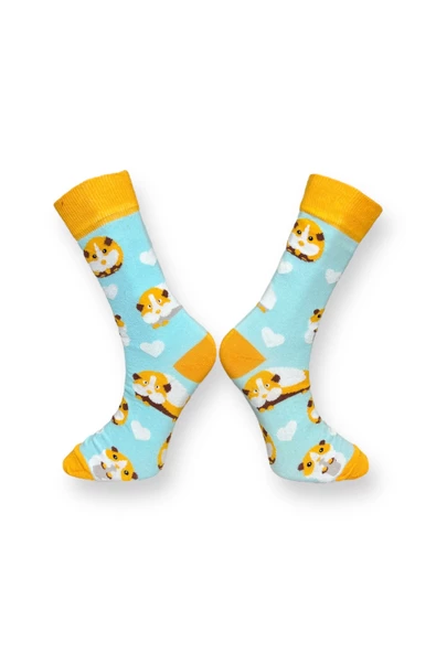 Me-vo Tekli Açık Mavi Renkli Bay/Bayan Unisex Esnek Nem Alabilen Pamuklu Hamster Desenli Soket Çorap - Resim 2