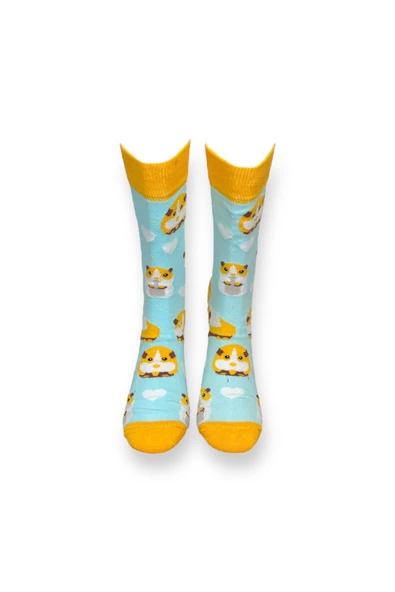 Me-vo Tekli Açık Mavi Renkli Bay/Bayan Unisex Esnek Nem Alabilen Pamuklu Hamster Desenli Soket Çorap - Resim 3