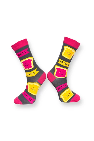 Me-vo Tekli Gri Renkli Bay/Bayan Unisex Esnek Nem Alabilen Pamuklu Frıends Yazılı Soket Çorap - Resim 2
