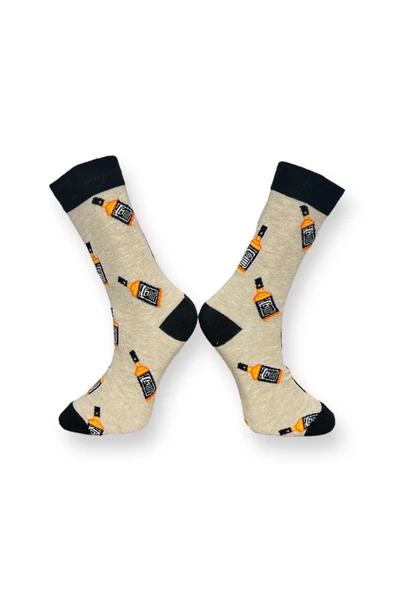 Me-vo Tekli Bej Renkli Bay/Bayan Unisex Esnek Nem Alabilen Pamuklu Viski Desenli Soket Çorap - Resim 2