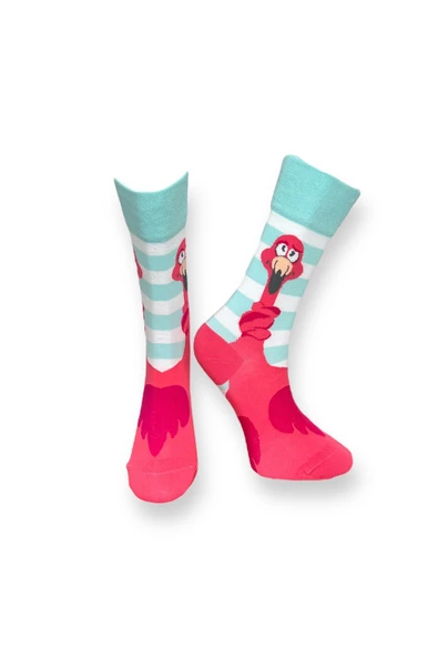 Me-vo Tekli Pembe Renkli Bay/Bayan Unisex Esnek Nem Alabilen Pamuklu Flamingo Desenli Soket Çorap