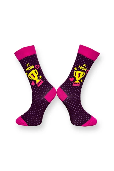 Me-vo Tekli Pembe Renkli Bay/Bayan Unisex Esnek Nem Alabilen Pamuklu Kupa Desenli Soket Çorap - Resim 2