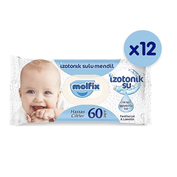 Molfix İzotonik Sulu Hassas Ciltler 60 Yaprak 12'li Paket Islak Mendil