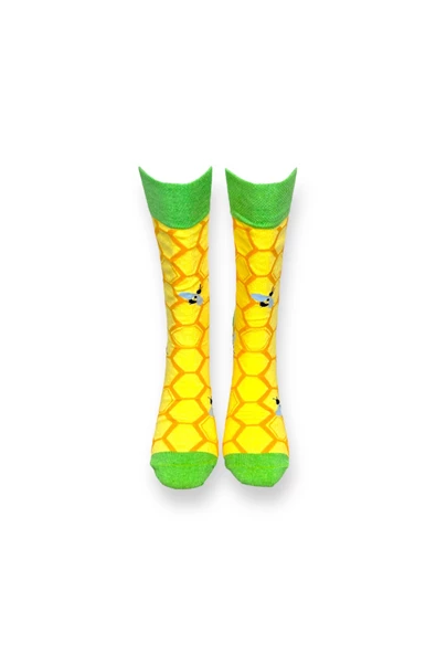 Me-vo Tekli Sarı Renkli Bay/Bayan Unisex Esnek Nem Alabilen Pamuklu Petek Desenli Soket Çorap - Resim 3