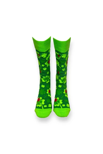 Me-vo Tekli Yeşil Renkli Bay/Bayan Unisex Esnek Nem Alabilen Pamuklu Çimen Desenli Soket Çorap - Resim 3