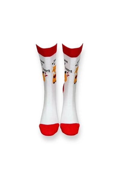 Me-vo Tekli Beyaz Renkli Bay/Bayan Unisex Esnek Nem Alabilen Pamuklu Tilki Desenli Soket Çorap - Resim 3