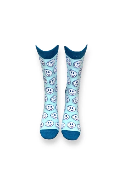 Me-vo Tekli Mavi Renkli Bay/Bayan Unisex Esnek Nem Alabilen Pamuklu Emoji Desenli Soket Çorap - Resim 3
