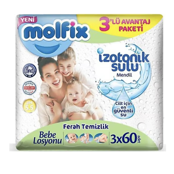 Molfix İzotonik Sulu Ferah Temizlik Islak Havlu Mendil 3'Lü 180 Yaprak