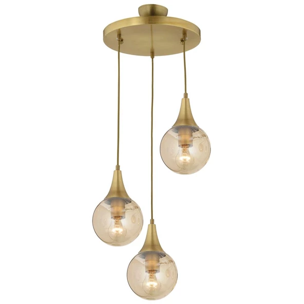 Apliqa Damla 3Lü Yuvarlak Bal Camlı Eskitme Modern Sarkıt, MutfakYatak odası Salon Sarkıt Avize - Resim 5