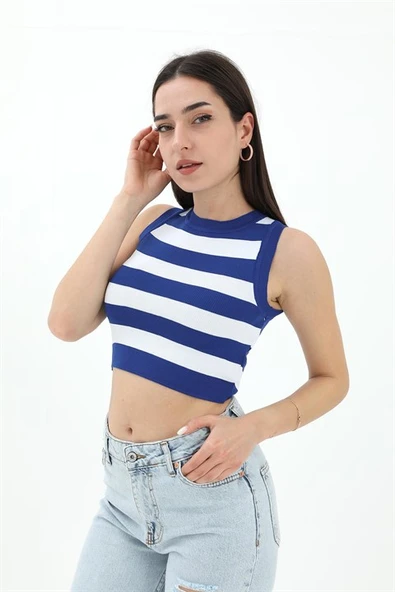 Çizgili Triko Atlet - SaksMavisi - Resim 2