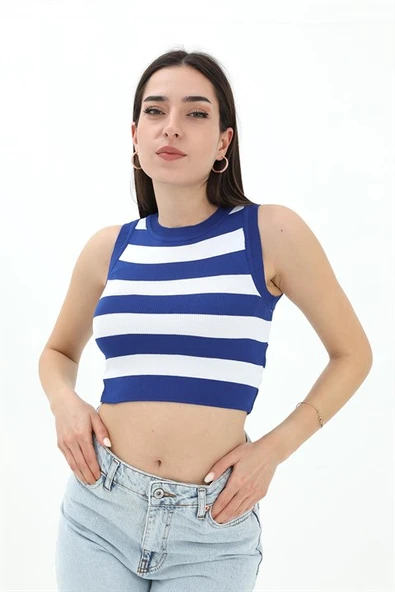 Çizgili Triko Atlet - SaksMavisi ürün görseli 1