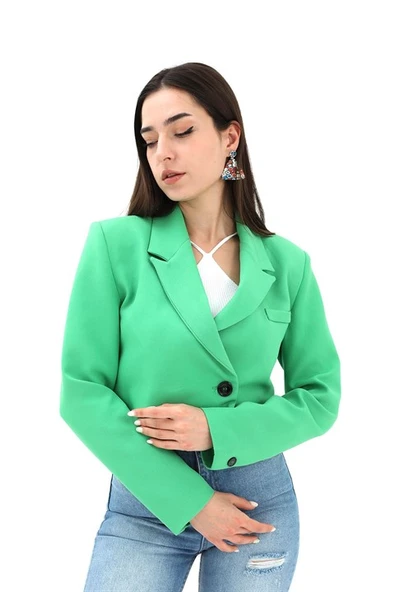 Crop Blazer Kısa Ceket - Yeşil ürün görseli 1