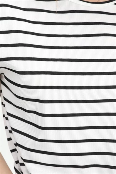 T-shirt Omuzları Vatkalı Kolsuz Çizgili - Beyaz - Resim 5