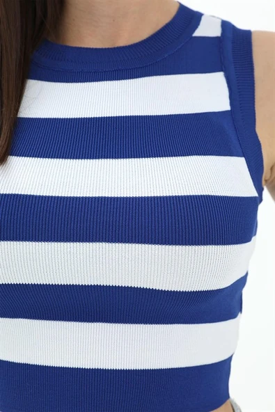 Çizgili Triko Atlet - SaksMavisi - Resim 4