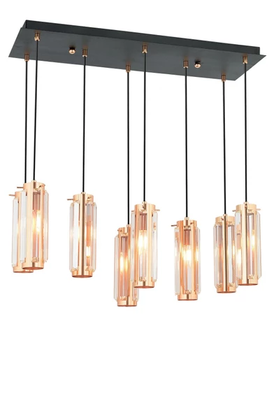 Apliqa NATALİ 8Lİ SIRALI BAKIR SARKIT SALON- YEMEK MASASI AVİZE - Resim 2