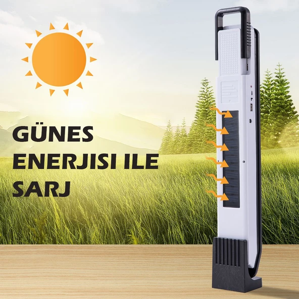 Powermaster T2 58 Ledli Şarjlı Solar Güneş Enerjili Ve Powerbank Özellikli Işıldak Kamp Lambası Aydınlatma - 3
