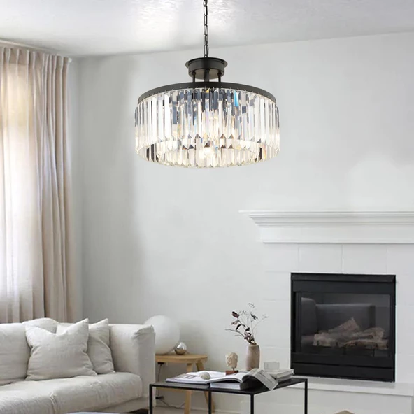 Kanvas 45'Lik Siyah Kristalli Taşlı Modern Tasarım Kristal Salon Avize - Resim 2