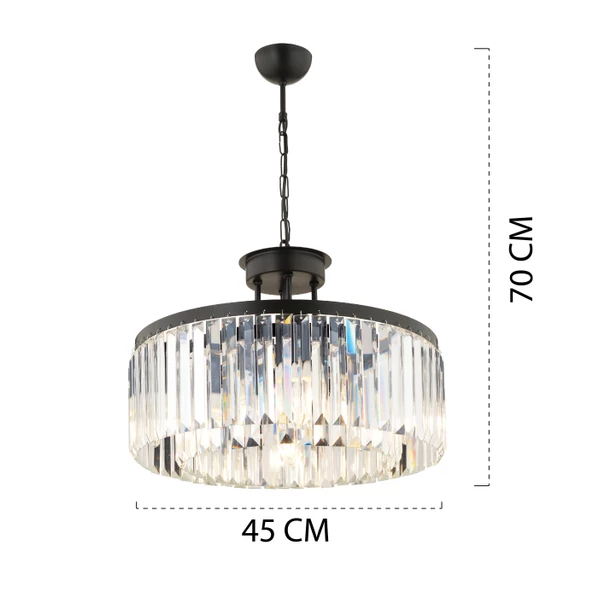 Kanvas 45'Lik Siyah Kristalli Taşlı Modern Tasarım Kristal Salon Avize - Resim 9