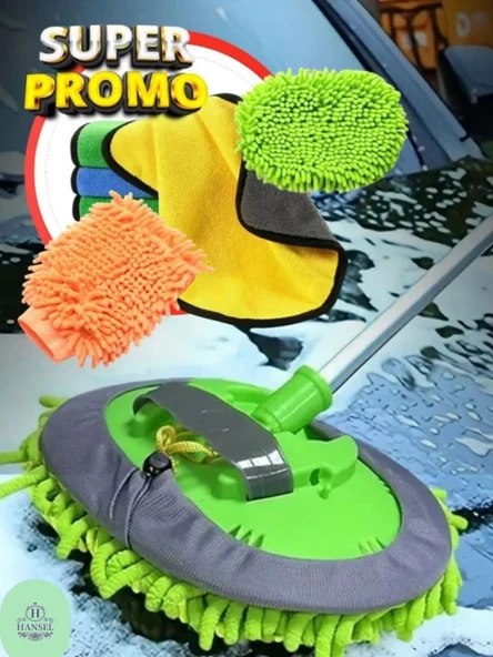Araba Yıkama Fırçası Oto Yıkama Seti Mop Mikrofiber Bezli Teleskopik Saplı 1 Yedek Bez Hediyeli - 2