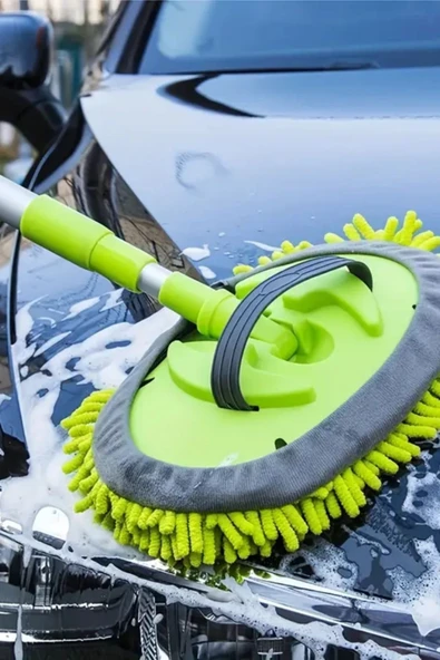 Araba Yıkama Fırçası Oto Yıkama Seti Mop Mikrofiber Bezli Teleskopik Saplı 1 Yedek Bez Hediyeli - 5