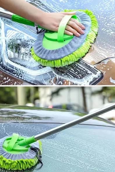 Araba Yıkama Fırçası Oto Yıkama Seti Mop Mikrofiber Bezli Teleskopik Saplı 1 Yedek Bez Hediyeli - 4