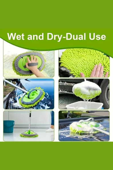 Araba Yıkama Fırçası Oto Yıkama Seti Mop Mikrofiber Bezli Teleskopik Saplı 1 Yedek Bez Hediyeli - 3